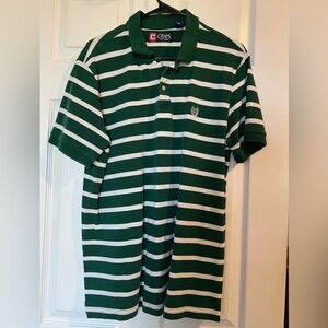 Chaps Green and White Striped Polo